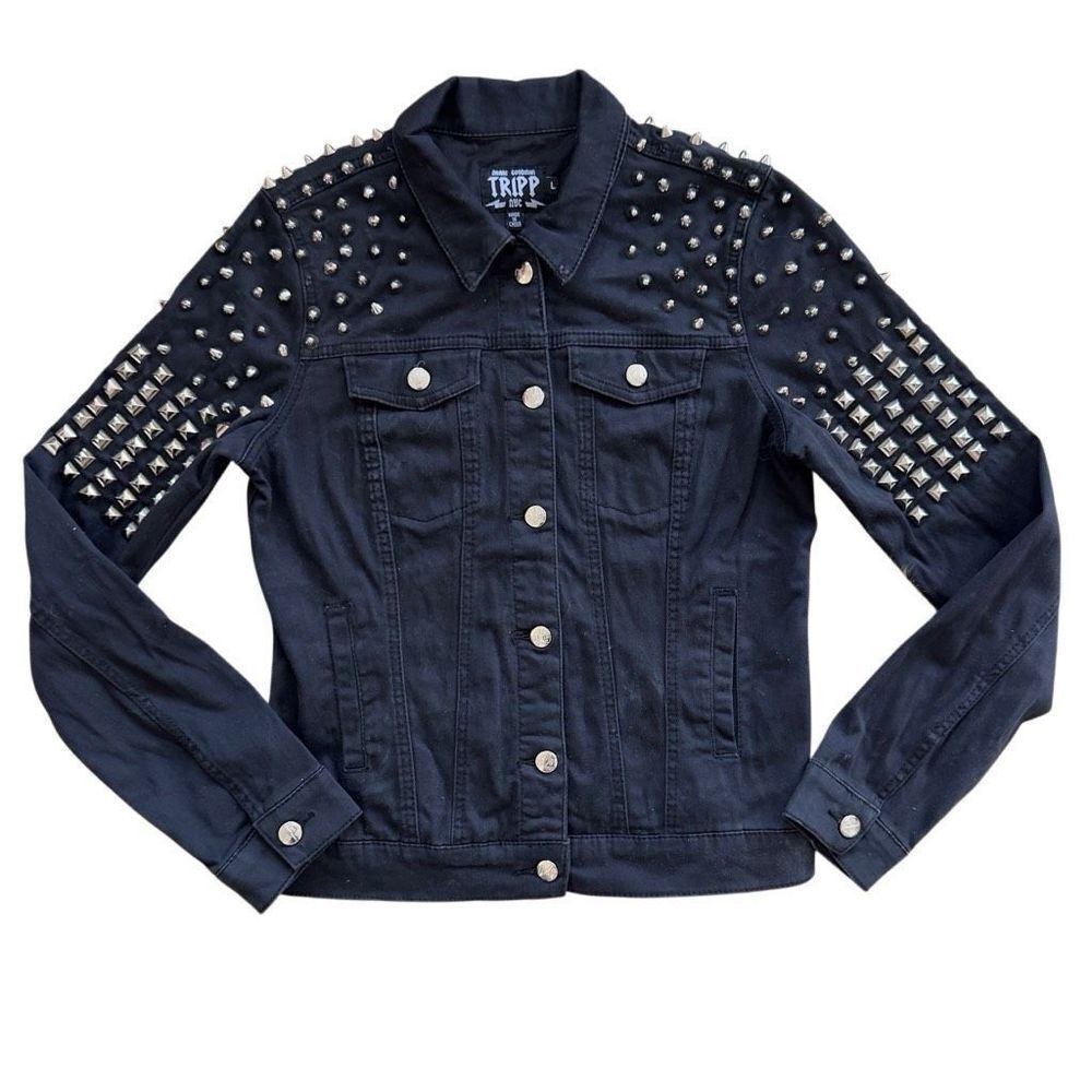 Tripp NYC Black Denim Studded emo jacket SLIM FIT sz L
